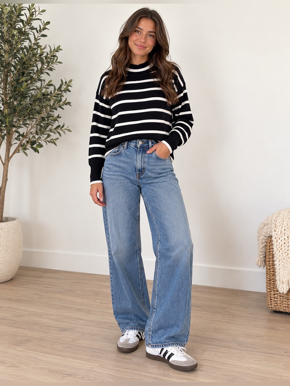 Rachel Zoe Black and White Striped Mock Neck Long Sleeve - Size XS